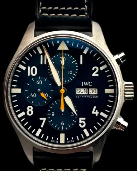 No Reserve - 2021 IWC Schaffhausen Pilot "Blue Orange Pilot's Watch" S.E. 43MM Blue Dial Leather Strap (IW377729)