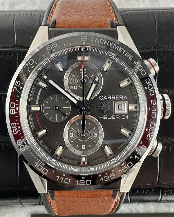 2019 Tag Heuer Carrera Calibre HEUER 01 43MM Grey Dial Leather/Rubber Strap (CAR201W.BA0714)