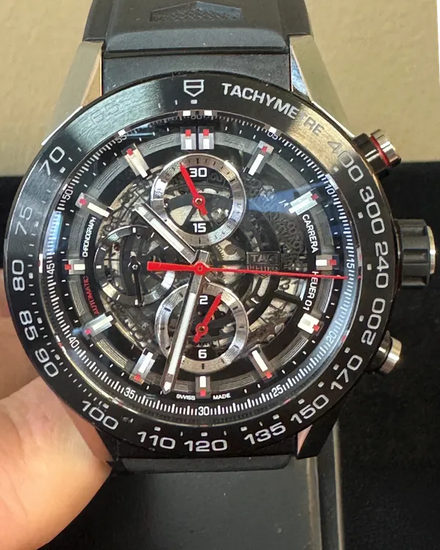 Tag Heuer Carrera Calibre HEUER 01 45MM Skeleton Dial Rubber Strap (CAR2A1Z.FT6044)