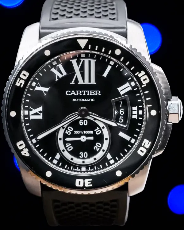 2015 Cartier Calibre de Cartier Diver 42MM Black Dial Rubber Strap (W7100056)
