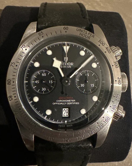 Tudor Black Bay Chrono 41MM Black Dial Aftermarket Leather Strap (79350)