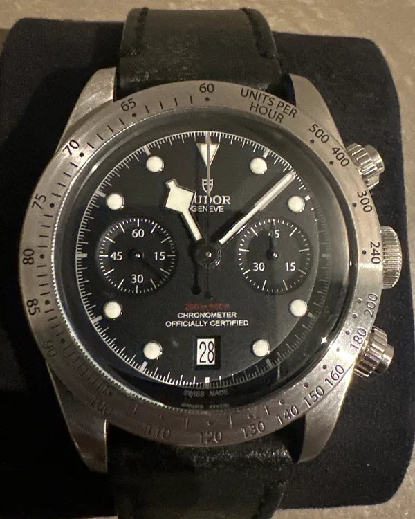Tudor Black Bay Chrono 41MM Black Dial Leather Strap (79350-0004)