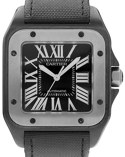 Cartier Santos 100 38MM Black Dial Textile Strap (W2020010)