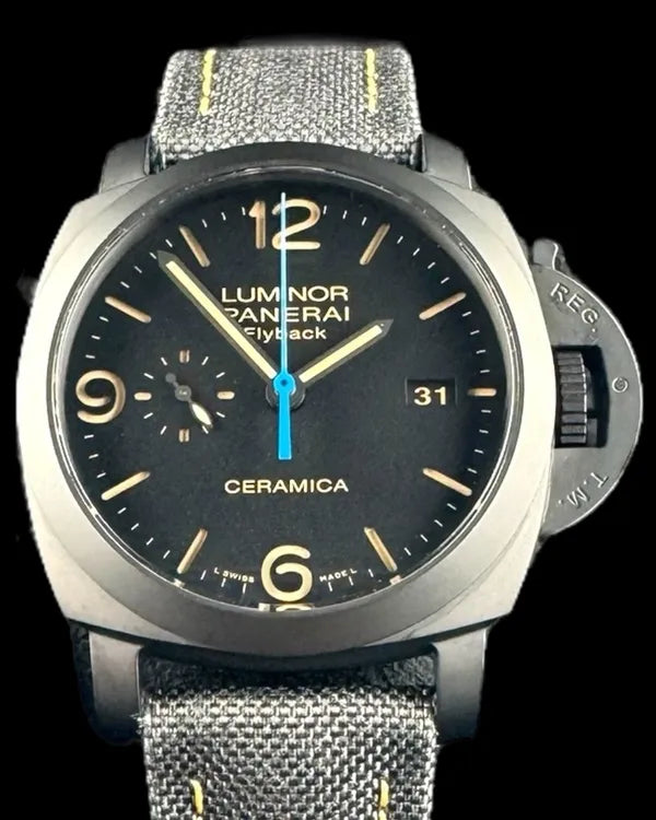 No Reserve - 2017 Panerai Luminor 1950 3 Days 44MM Black Dial Textile Strap (PAM00580)