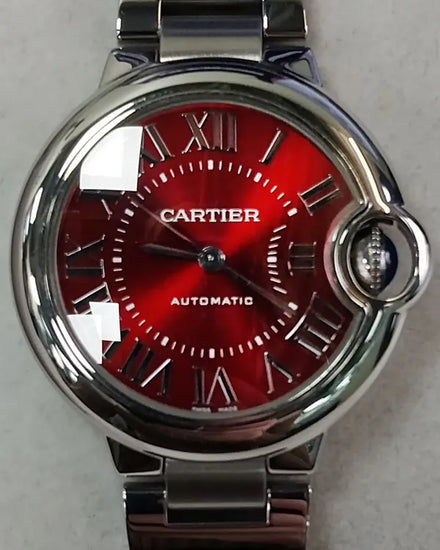 Cartier Ballon Bleu 33MM Red Dial Steel Bracelet (WSBB0052)