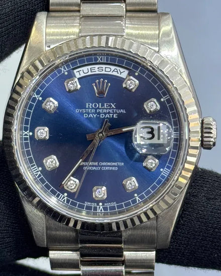 Rolex Day-Date 36MM Blue Dial White Gold President Bracelet (118239)