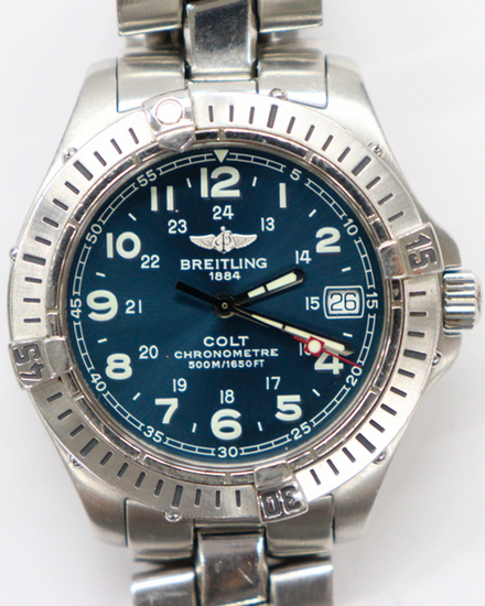 Breitling Colt 38MM Quartz Blue Dial Steel Bracelet (A74350)