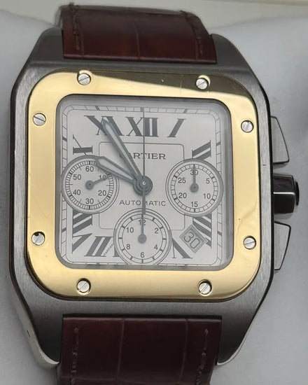 Cartier Santos 100 41MM White Dial Leather Strap (2740)