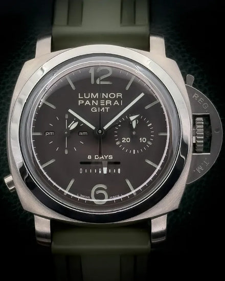Panerai Luminor 1950 8 Days Chrono Monopulsante GMT 44MM Brown Dial Rubber Strap (PAM00311)