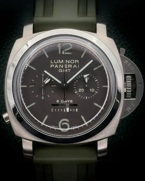 Panerai Luminor 1950 8 Days Chrono Monopulsante GMT 44MM Brown Dial Rubber Strap (PAM00311)