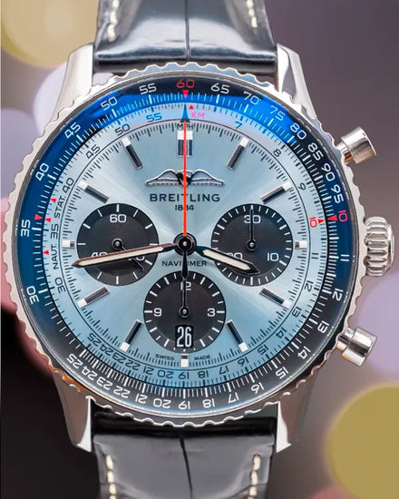 Breitling Navitimer 1 B01 Chronograph 43MM Ice Blue Dial Leather Strap (AB0138241C1P1)