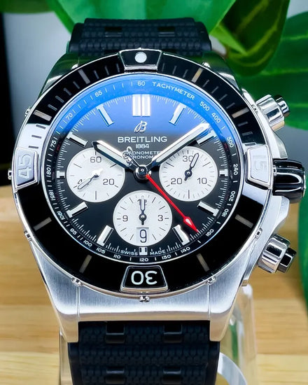 2021 Breitling Super Chronomat B01 "Reverse Panda" 44MM Black Dial Rubber Strap (AB0136251B1S1)