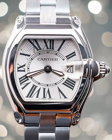 2009 Cartier Roadster Quartz 30.5MM Silver Dial Steel Bracelet (W62016V3)