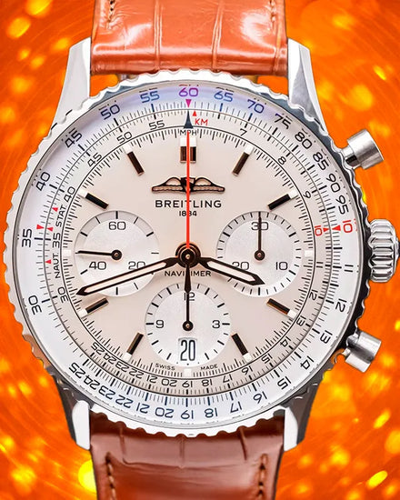 Breitling Navitimer B01 41MM Silver Dial Leather Strap (AB0139211G1P1)