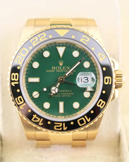 Rolex GMT-Master II 40MM Green Dial Yellow Gold Oyster Bracelet (116718)