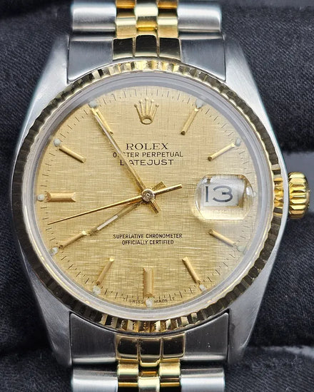 Rolex Datejust 36MM Champagne "Linen Motif" Dial OEM Two-Tone Jubilee Bracelet (16014)