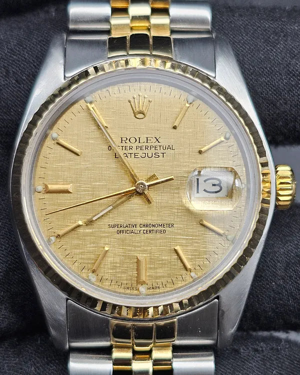 Rolex Datejust 36MM Champagne "Linen Motif" Dial OEM Two-Tone Jubilee Bracelet (16014)