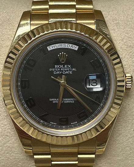Rare Rolex Day-Date 41MM Black Dial Yellow Gold President Bracelet (218238)