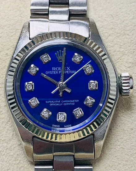 No Reserve - Rolex Oyster Perpetual 26MM Aftermarket Blue Dial Oyster Bracelet (6619)