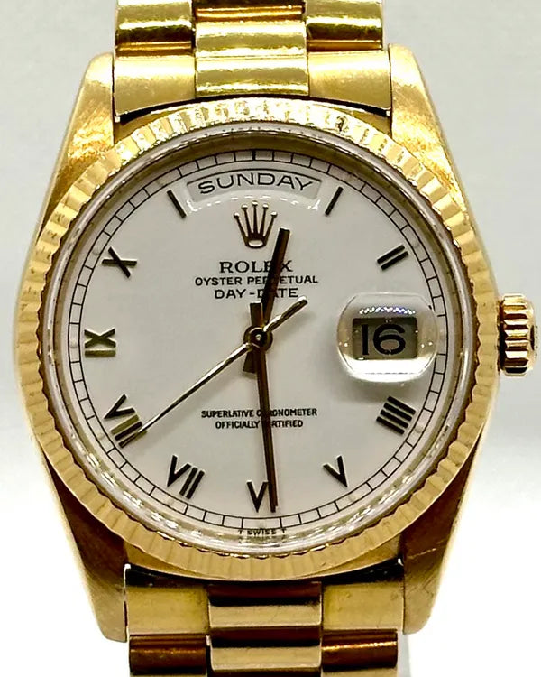 Rolex Day-Date 36MM White Dial Yellow Gold President Bracelet (18238)