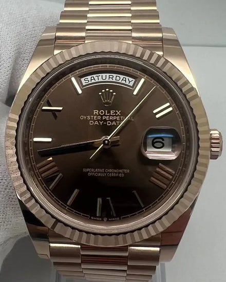 2022 Rolex Day-Date 40MM Chocolate Dial Rose Gold President Bracelet (228235)