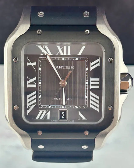 Cartier Santos De Cartier 39.8MM Grey Dial Rubber Strap (4072)