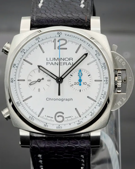 Panerai Luminor Chrono 44MM White Dial Aftermarket Leather Strap (PAM01218)