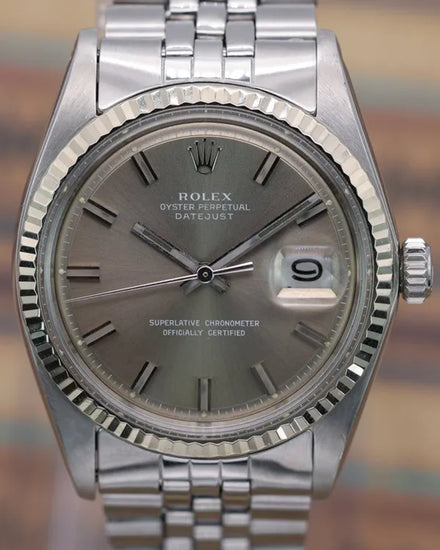 1973 (3.2 Mill Serial) Rare Rolex Datejust 36MM "Wideboy" Grey Dial Jubilee Bracelet (1601)
