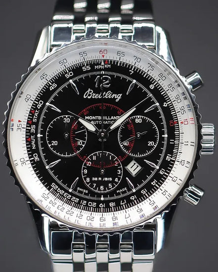 2005 Breitling Montbrillant Navitimer 38MM Black Dial Steel Bracelet (A41330)