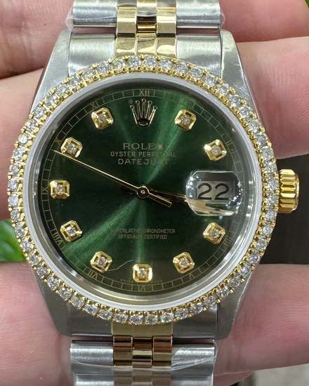 Rolex Datejust 36MM Aftermarket Green Dial Aftermarket Two-Tone Jubilee Bracelet (16013)
