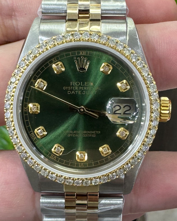 Rolex Datejust 36MM Aftermarket Green Dial Aftermarket Two-Tone Jubilee Bracelet (16013)