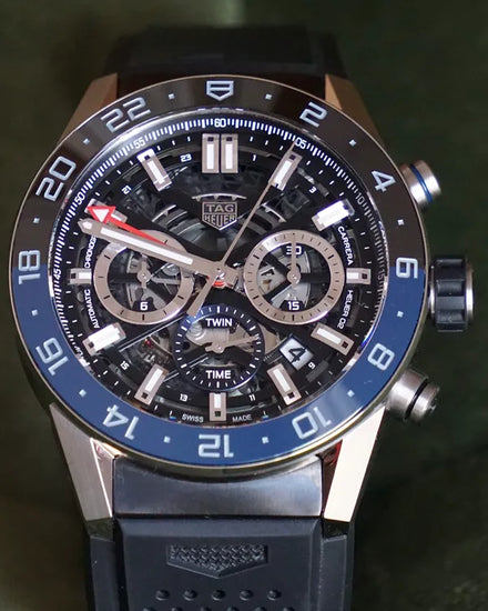 2018 Tag Heuer Carrera GMT "Batman" 45MM Skeleton Dial Rubber Strap (CBG2A1Z.FT6157)