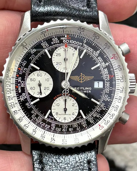 Breitling Navitimer Fighters 41MM Black Dial Aftermarket Leather Strap (A13330)