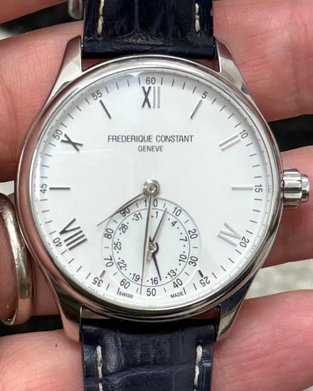 No Reserve - Frederique Constant Horological Smartwatch 42MM Quartz Silver Dial Leather Strap (FC-285X5B4)