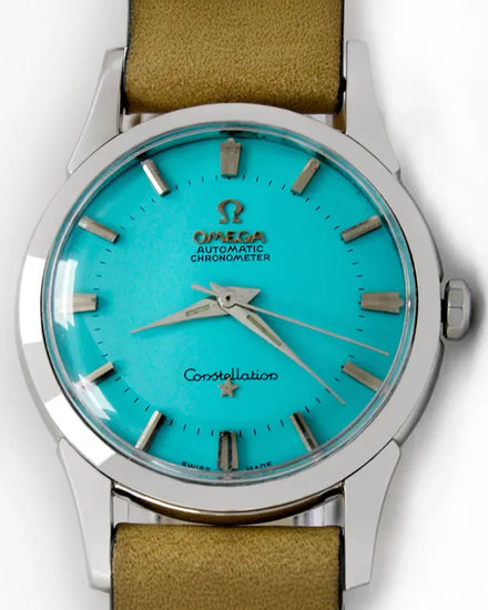 Omega Constellation Chronometer 34MM Aftermarket Turquoise Dial Aftermarket Leather Strap (14381 11 SC)