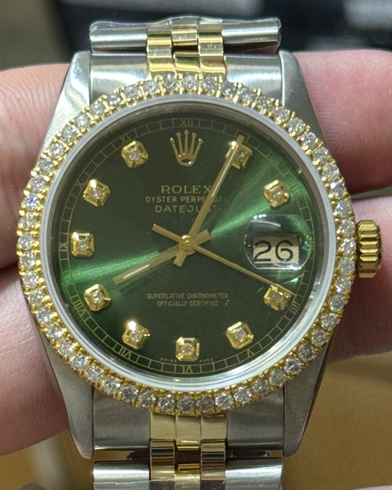 Rolex Datejust 36MM Aftermarket Green Dial Aftermarket Two-Tone Bracelet (16013)
