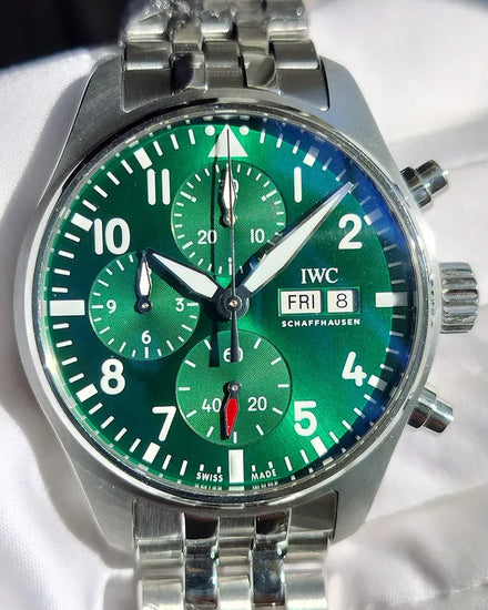 2024 IWC Schaffhausen Pilot Chronograph 41MM Green Dial Steel Bracelet (IW388104)