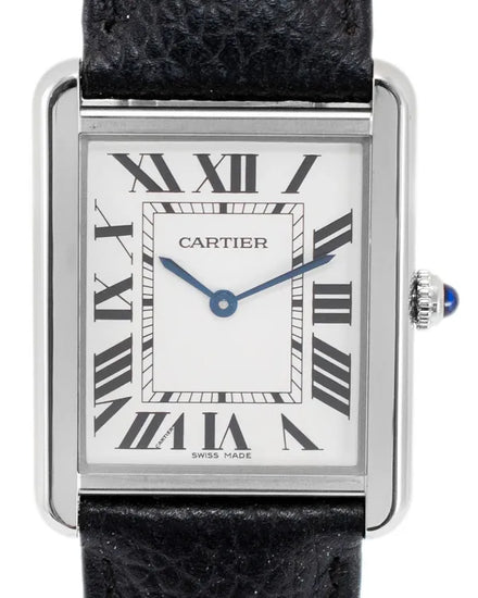 Cartier Tank Solo Large 25.5MM Quartz Silver Dial Leather Strap (WSTA0109)