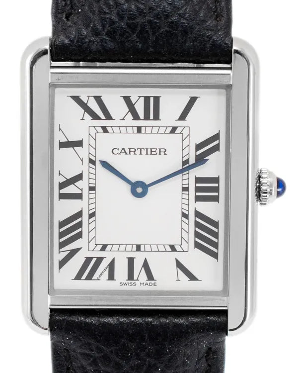 Cartier Tank Solo Large 25.5MM Quartz Silver Dial Leather Strap (WSTA0109)