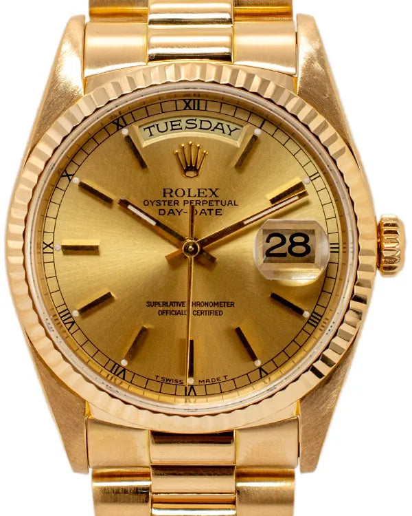 1995 (W Serial) Rolex Day-Date 36MM Champagne Dial Yellow Gold President Bracelet (18238)