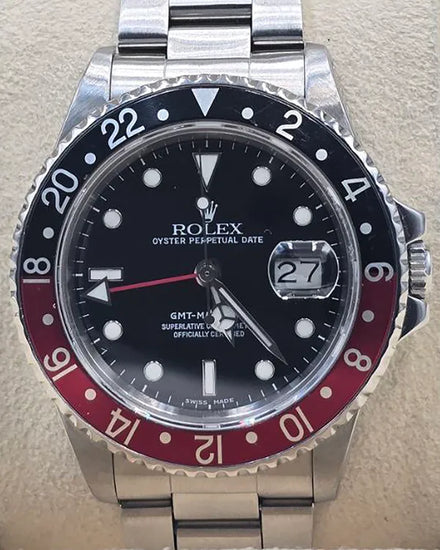 1986 (8.9 Mill Serial) Rolex GMT-Master II "Fat Lady Coke" 40MM Black Dial Oyster Bracelet (16760)