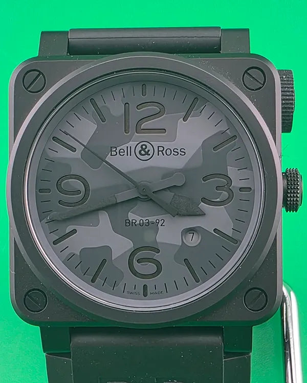 2017 Bell & Ross BR 03-92 Black Cammo 42MM Grey Dial Rubber Strap (BR03-92-CBL-11461)