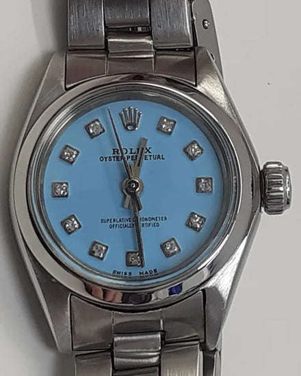 Rolex Oyster Perpetual 24MM Aftermarket Blue Dial Oyster Bracelet (6718)
