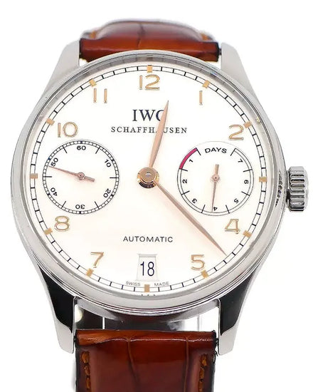 2011 IWC Schaffhausen Portugieser 7-Day Power Reserve 42.3MM Silver Dial Leather Strap (IW500114)