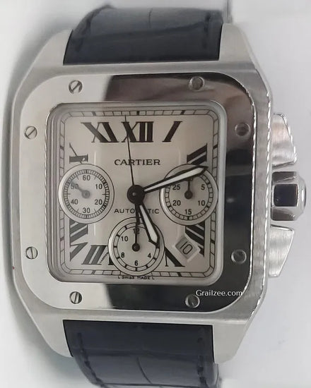 Cartier Santos 100 41MM White Dial Leather Strap (2740)