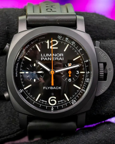 2022 Panerai Luminor Marina Flyback Chronograph 44MM Black Dial Rubber Strap (PAM01298)
