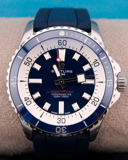 No Reserve - 2024 Breitling Superocean 42MM Blue Dial Rubber Strap (A17375)