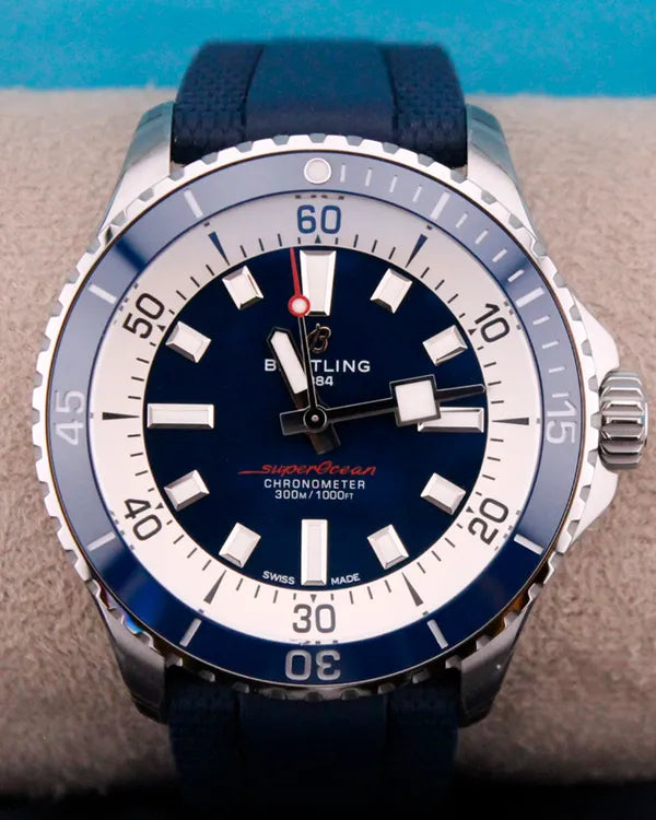 No Reserve - Breitling Superocean 42MM Blue Dial Rubber Strap (A17375)