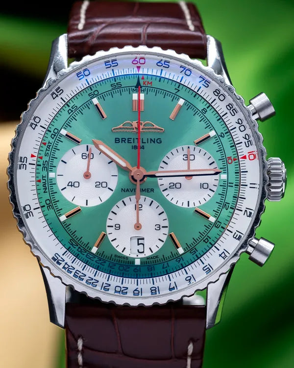 2022 Breitling Navitimer 1 B01 Chronograph 41MM Green Dial Leather Strap (AB0139211L1P1)