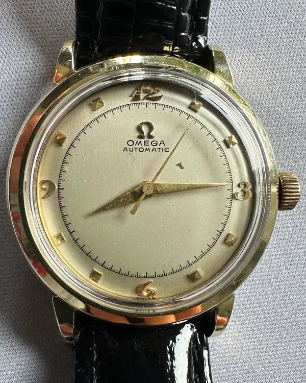 Omega Vintage Bumper 34MM Champagne Dial Aftermarket Leather Strap (G6232)